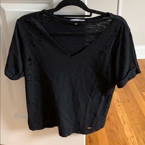 Honey Punch Ripped Up Black Shirt